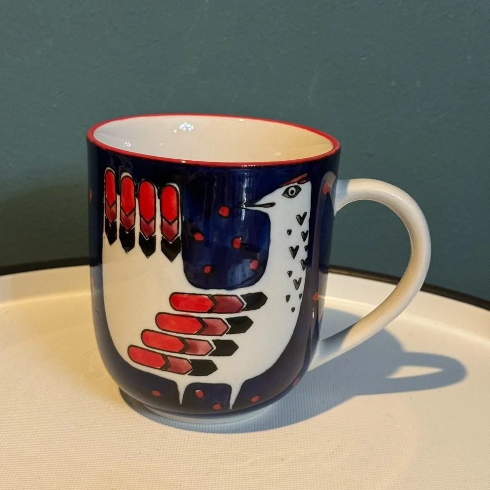 NWOT West Elm Colorful Hand Painted Bird Design Mug